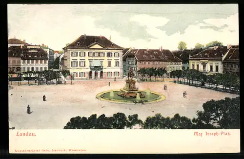 Relief-AK Landau, Max Joseph-Platz mit Denkmal