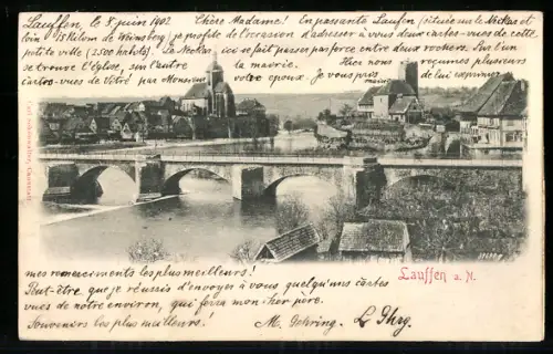 Relief-AK Lauffen a. N., Uferpartie mit Kirche