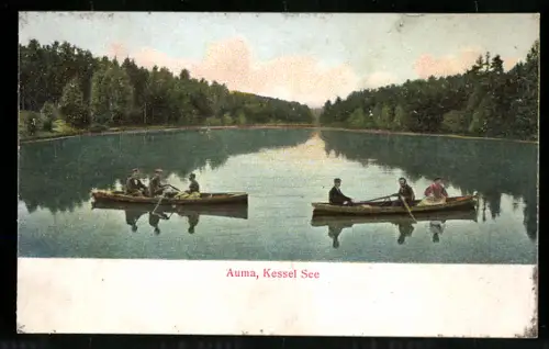 Relief-AK Auma, Kessel-See mit Booten