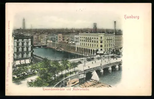 Relief-AK Hamburg, Reesendammbrücke und Alsterarkaden