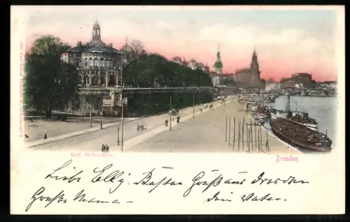 Relief-AK Dresden, Königliches Belvedere mit Strassenpartie