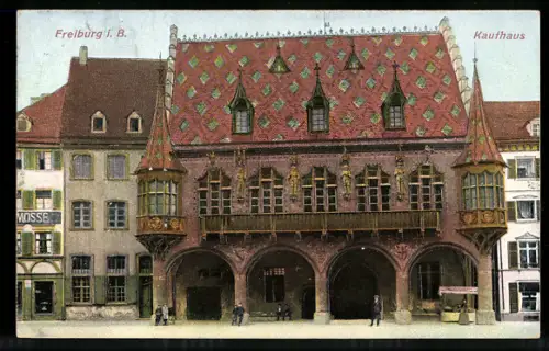 Relief-AK Freiburg i. B., Kaufhaus mit Strassenpartie