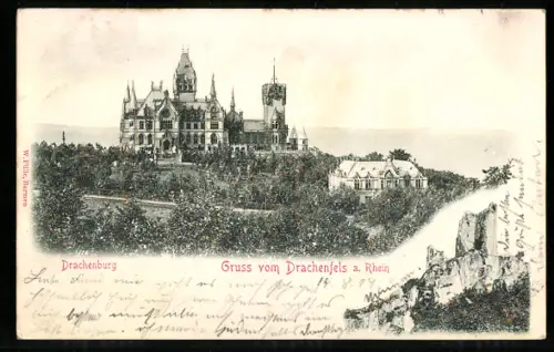 Relief-AK Königswinter a. Rhein, Drachenburg, Drachenfels