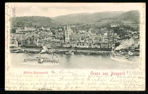 Relief-AK Boppard, Mittlere Rheinansicht mit Kirche