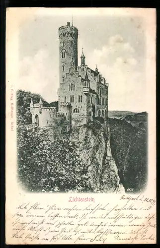 Relief-AK Lichtenstein, Blick zum Schloss