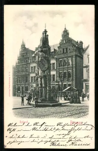 Relief-AK Bremen, Roland mit Geschäften