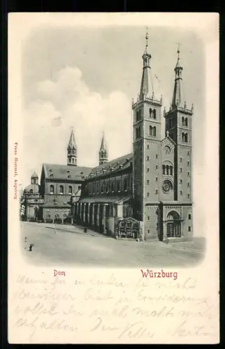 Relief-AK Würzburg, Dom mit Strassenpartie