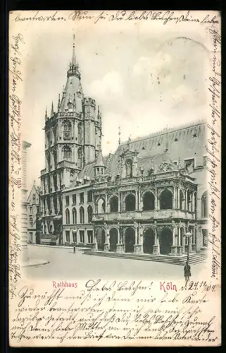Relief-AK Köln, Rathaus mit Strassenpartie