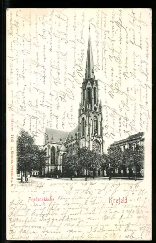 Relief-AK Krefeld, Friedenskirche mit Strassenpartie