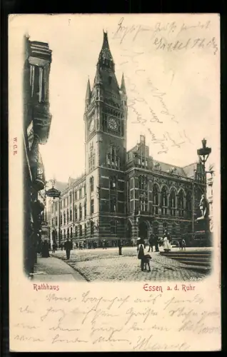 Relief-AK Essen a. d. Ruhr, Rathaus mit Denkmal