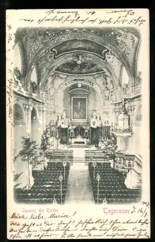 Relief-AK Tegernsee, Inneres der Kirche
