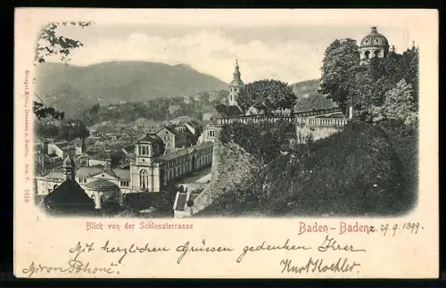 Relief-AK Baden-Baden, Blick von der Schlossterrasse