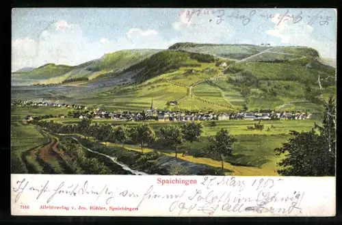Relief-AK Spaichingen, Teilansicht mit Kirche