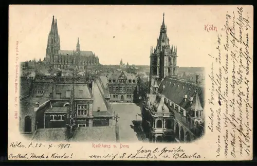 Relief-AK Köln a. Rh., Rathaus und Dom