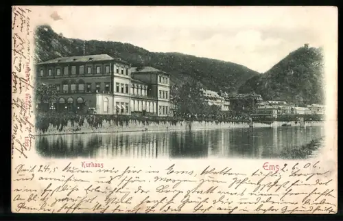 AK Ems, Kurhotel vom Wasser aus gesehen