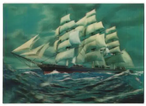 3D-AK Dreimaster auf hoher See, Grusskarte