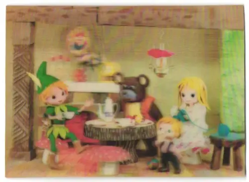 AK 3D-Karte, Peter Pan beim Bären, Puppenspiel