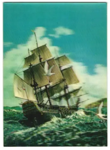3D-AK Segelschiff auf stürmischer See