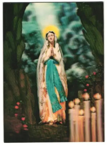 3D-AK Heilige Maria betend zwischen den Felswänden