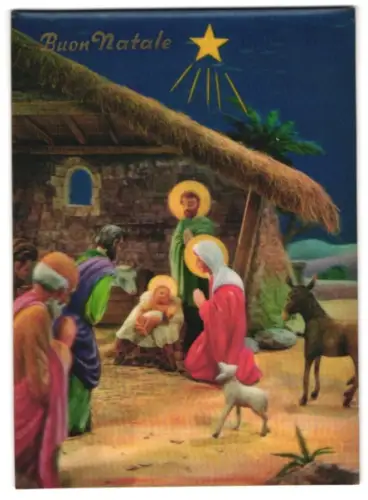 3D-AK Heilige Maria und Joseph nebst Krippe mit Jesuskind