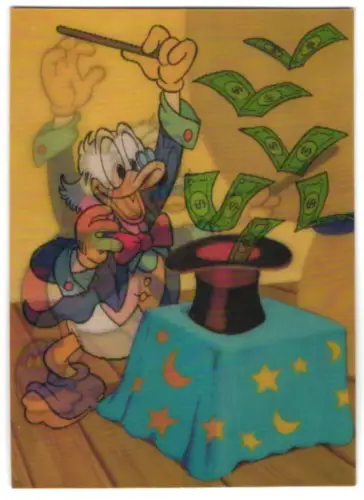 3D-AK Walt Disney`s Dagobert Duck mit Zylinder befüllt mit Geldscheinen