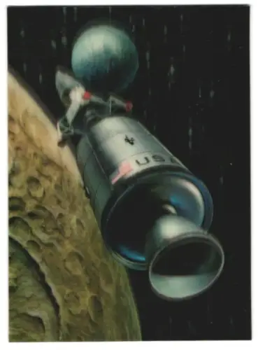 3D-AK Rakete der USA zwischen Mond und Erdkugel