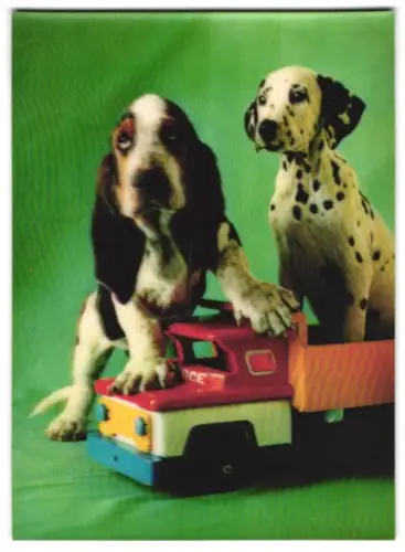 3D-AK Puppies and a Toy-truck, Dalmatiner- und Bluthundwelpe mit Spielzeugauto