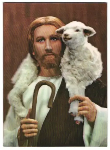 3D-AK Schäfer mit Stock und kleinem Schäfchen auf der Schulter