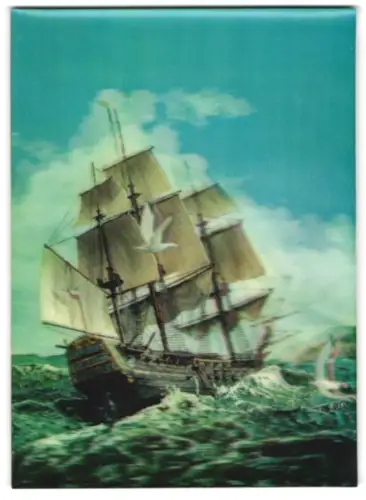 3D-AK Segelschiff auf stürmischer See