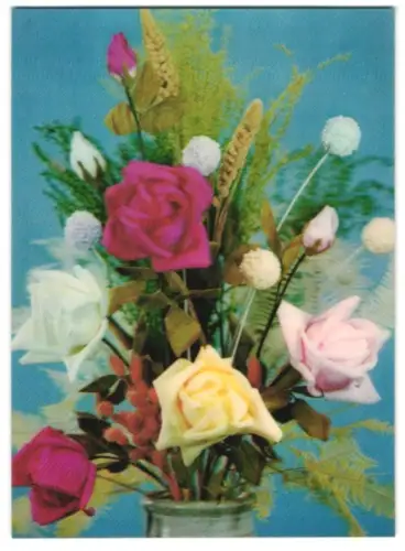 3D-AK Rosen und Gräser in einer Vase