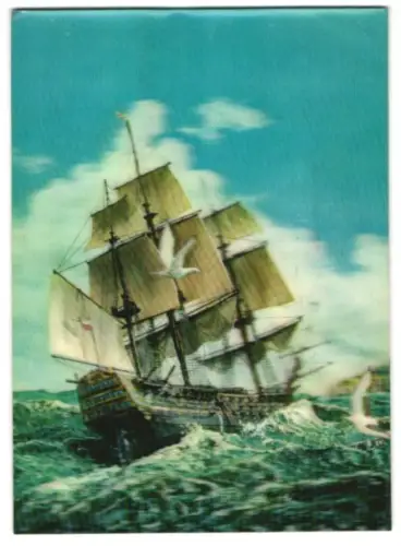 3D-AK Segelschiff auf stürmischer See
