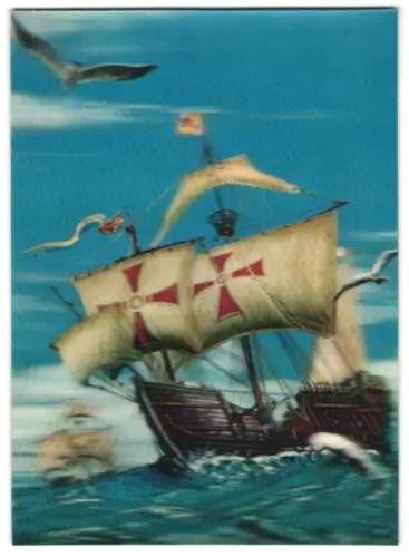 3D-AK Santa Maria unter vollen Segeln