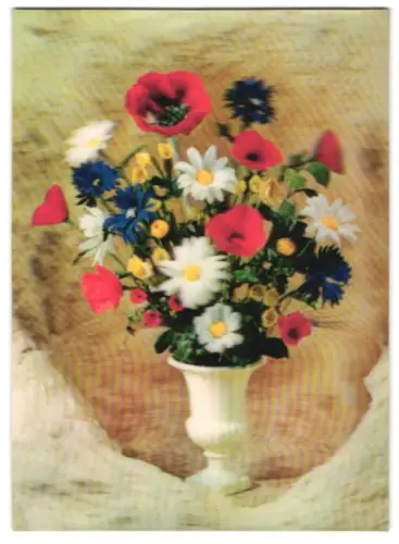3D-AK bunter Blumenstrauss in einer Vase