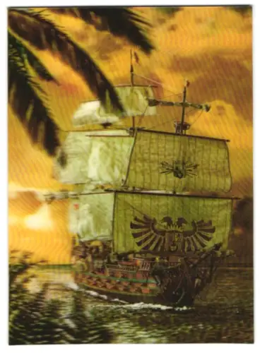 3D-AK Spanisches Segelschiff fährt ins Abendrot