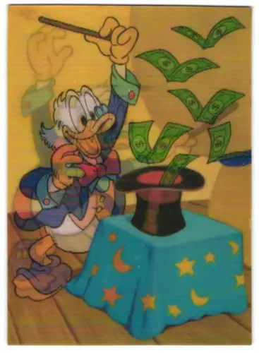 3D-AK Walt Disney`s Dagobert Duck mit Zylinder befüllt mit Geldscheinen