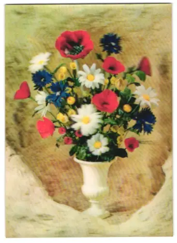 3D-AK bunter Blumenstrauss in einer Vase