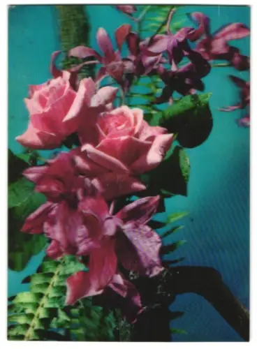 3D-AK Rosafarbene Rosenblüten