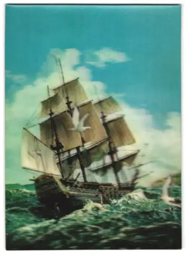 3D-AK Segelschiff auf stürmischer See