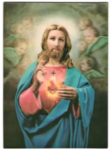 3D-AK Ansicht von Jesus mit Herz-Jesu auf dem Gewand