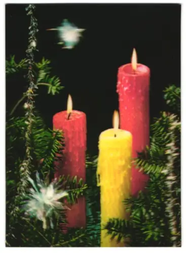 3D-AK Drei Kerzen und Tannenzweige