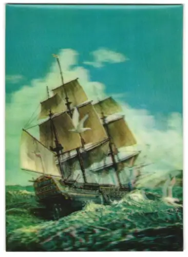 3D-AK Segelschiff auf stürmischer See
