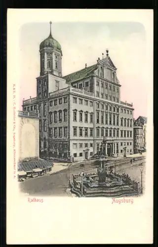 Relief-AK Augsburg, Rathaus mit Brunnen