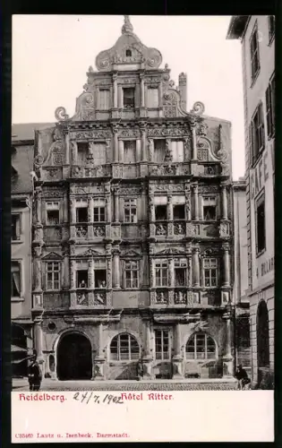 Relief-AK Heidelberg, Hotel Ritter mit Strassenpartie
