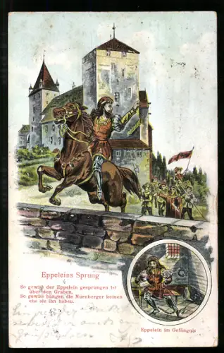 Relief-AK Nürnberg, Eppeleins Sprung, Eppelein im Gefängnis
