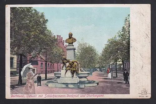 Glitzer-Perl-AK Dortmund, Ostwall mit Schüchtermann-Denkmal u. Oberbergamt