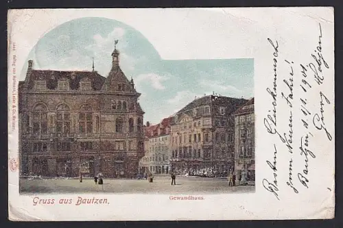 Glitzer-Perl-AK Bautzen, Strassenpartie am Gewandhaus