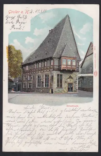 Glitzer-Perl-AK Goslar, Brusttuch, Strasse zu den Badehallen