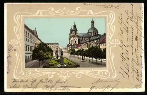 AK Baden /Mannheim, Partie am Theaterplatz mit Denkmälern