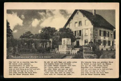 AK Rinteln a. d. Weser, Todenmann in der Aussenansicht mit Denkmal