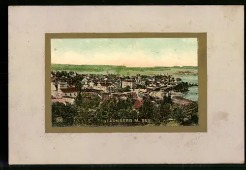 AK Starnberg, Teilansicht des Ortes mit See